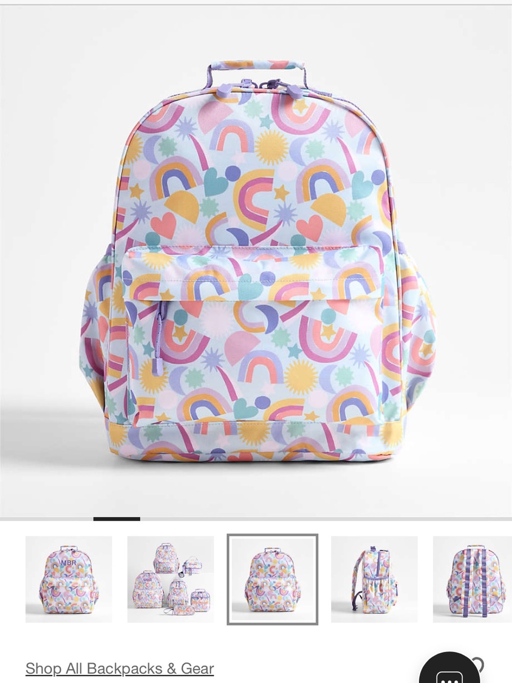 Crate&Barrel Pastel Rainbow Kids Backpack - Lavender, Pink, Yellow, Aqua